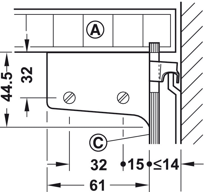 Cabinet Hanger, Screw Fixing, Unhanded, Two-Way Adjustment