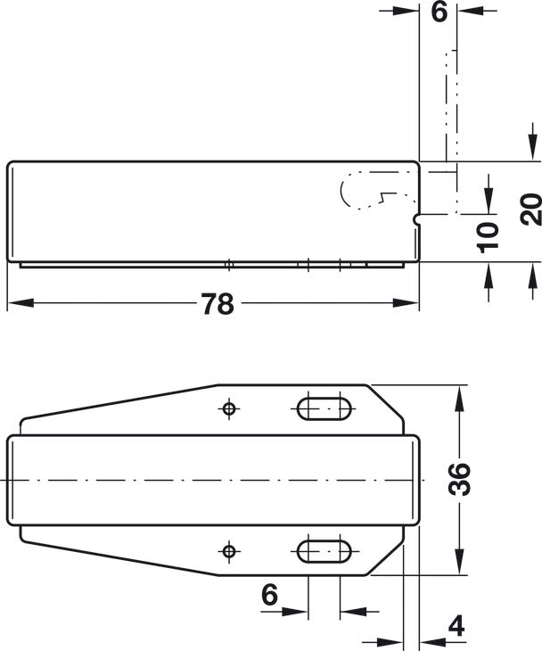 Häfele Dimension drawing – Tutch Latch Push to Open Spring Catch for Cupboard Doors and