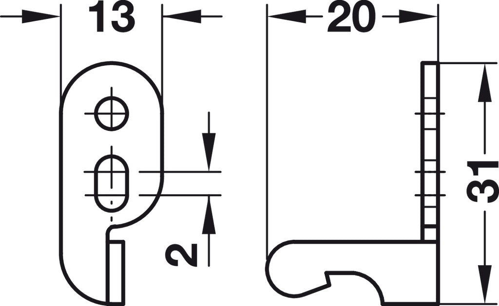 Häfele Dimension drawing – Tutch Latch Push to Open Spring Catch for Cupboard Doors and