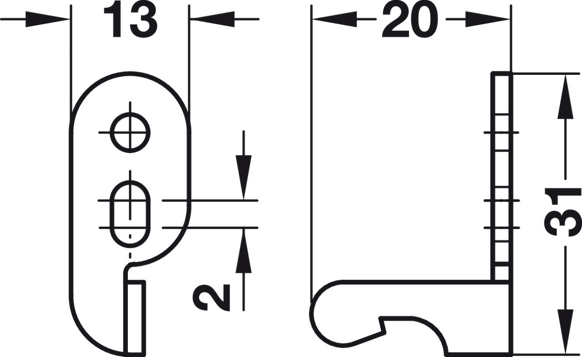 Häfele Dimension drawing – Tutch Latch Push to Open Spring Catch for Cupboard Doors and