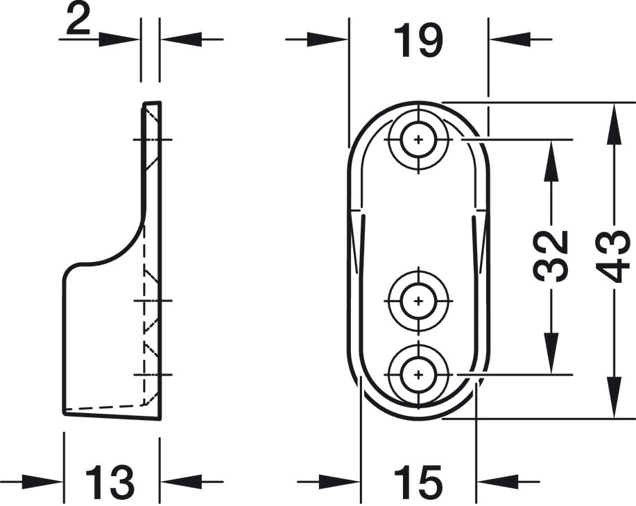 Hafele Oval Wardrobe Rail End Support, 3 Hole, for 15mm Oval Rails