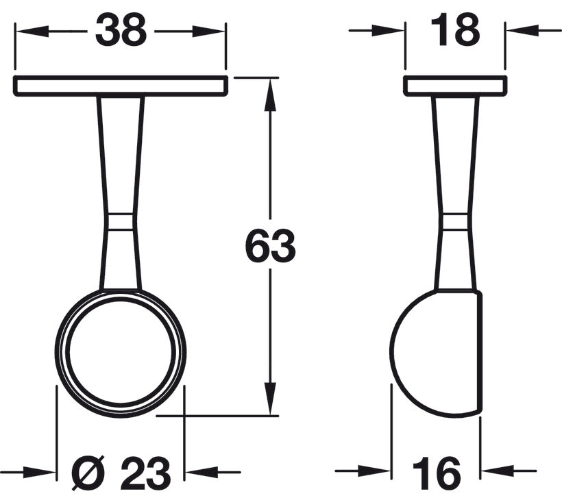 Hafele Wardrobe Rail End Bracket for 19mm Round Rails, Zinc Alloy, Screw Fixing