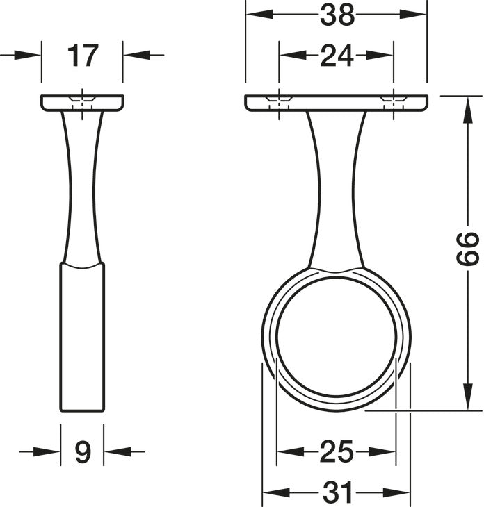 Hafele Wardrobe Rail Centre Support for 25mm Round Rails, Screw Fixing