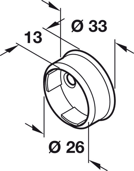 Hafele Wardrobe Rail Socket for 25mm Round Rails, Screw Fixing