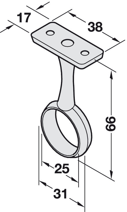 Chrome plated wardrobe rail centre support bracket for 25mm round hanging rails – image 2
