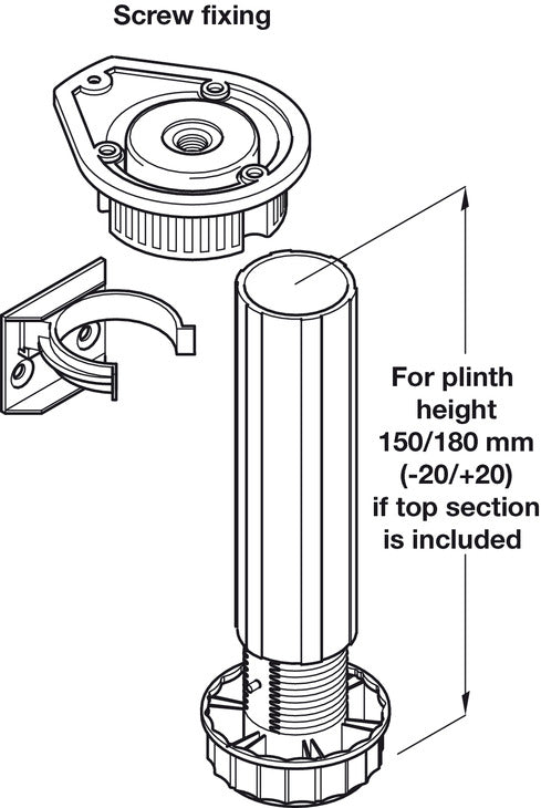 Plinth Foot Set, for 150 to 180mm Plinth Heights, Screw Fixing (Set)