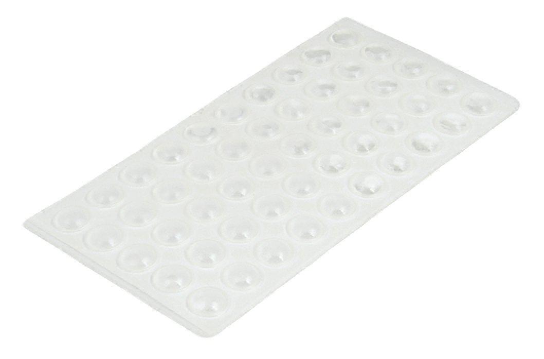 Sheet of 50 clear self-adhesive soft rubber door buffers, 10mm x 3mm