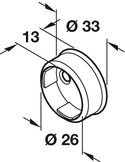 Chrome plated steel wardrobe rail end socket for 25mm round rails – image 2