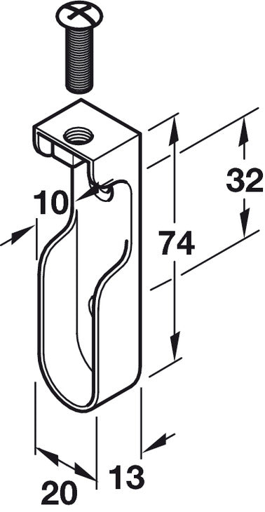 Polished chrome end support bracket with flat head bolt for 15mm wide oval wardrobe rails – image 2