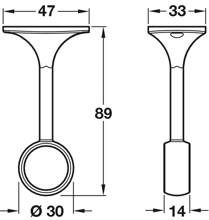 White wardrobe rail centre support bracket for 25mm round hanging rails – image 2