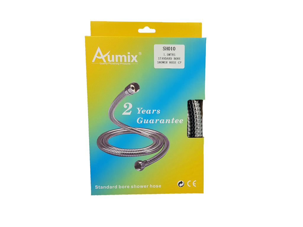Aumix 1.5m stainless steel anti-kink double lock replacement shower hose with chrome finish – image 2