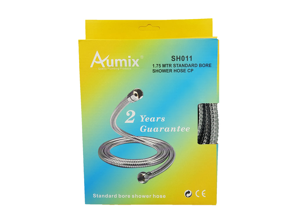 Aumix 1.75m stainless steel anti-kink double lock replacement shower hose with chrome finish – image 2