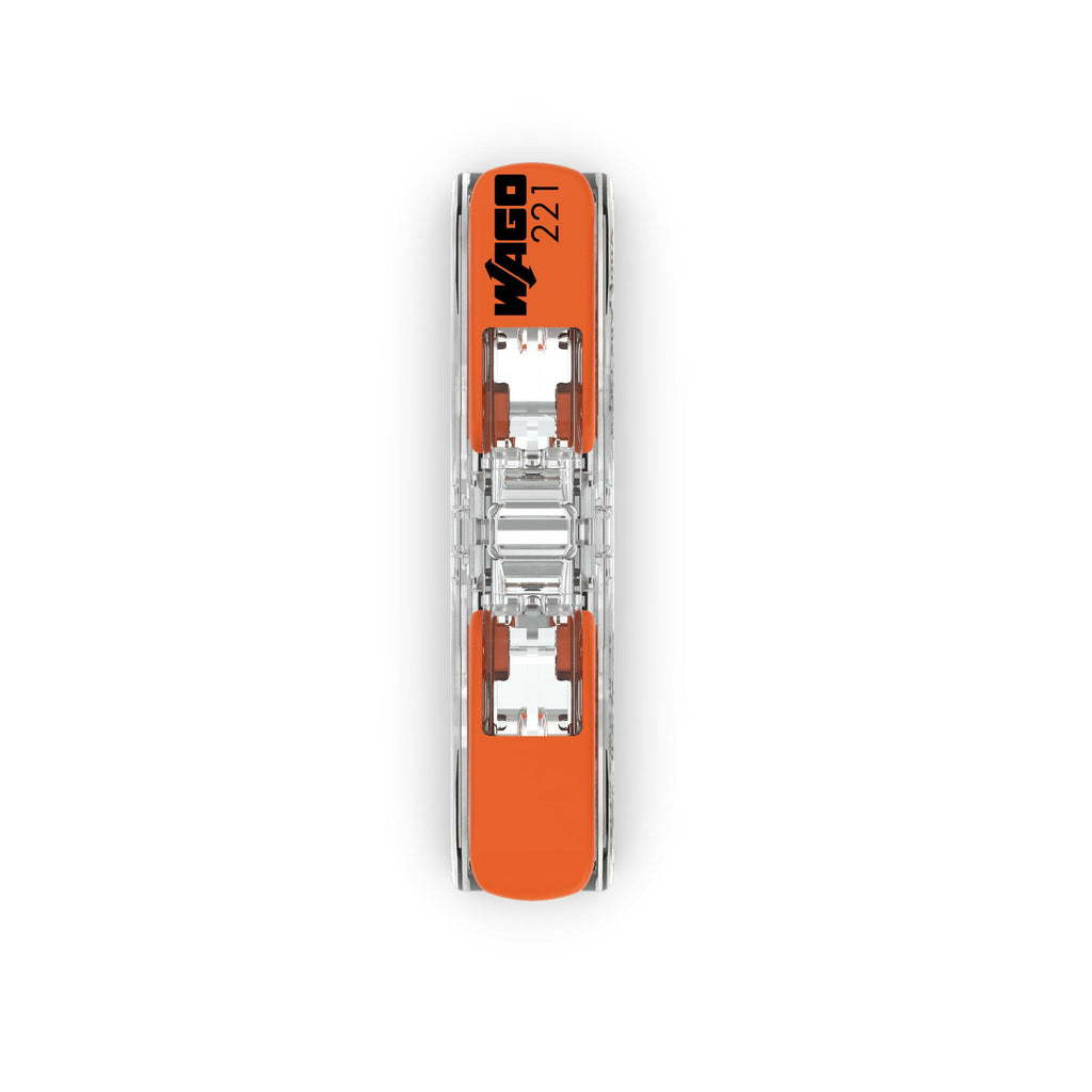 WAGO 221-2411 inline splicing connector with orange lever and transparent housing for joining two wires – image 2