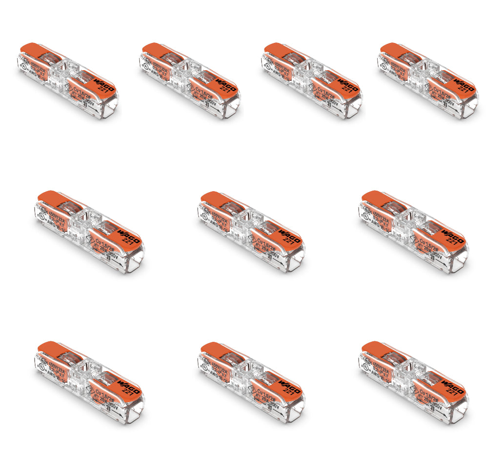 WAGO 221-2411 inline splicing connector with orange lever and transparent housing for joining two wires – image 9