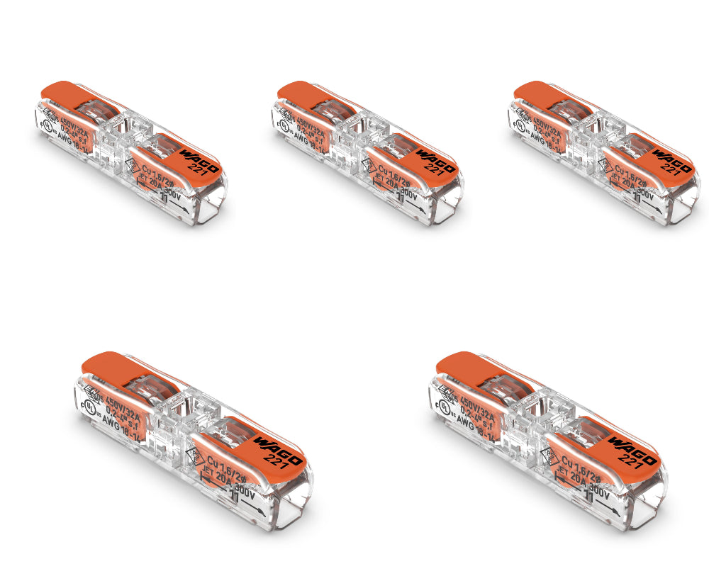 WAGO 221-2411 inline splicing connector with orange lever and transparent housing for joining two wires – image 8