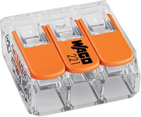 WAGO 221-413 3-way transparent lever splicing connector, 221 Series