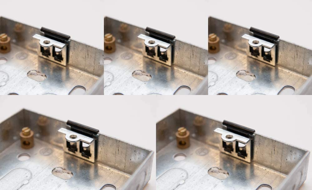 Back box repair clip pushed onto a metal electrical back box to replace a broken lug or thread – image 6