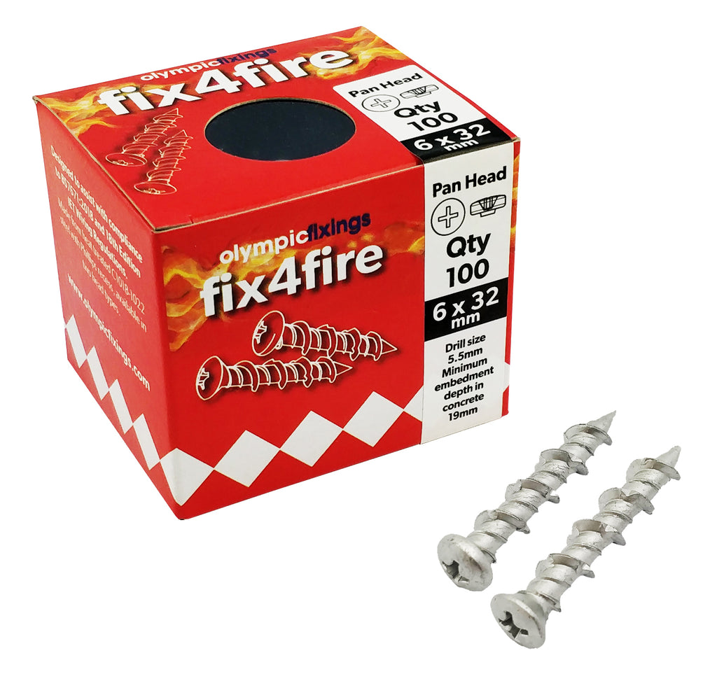 Fix 4 Fire 6 x 32mm fire resistant steel screws with oval or pan head for 18th Edition fixing