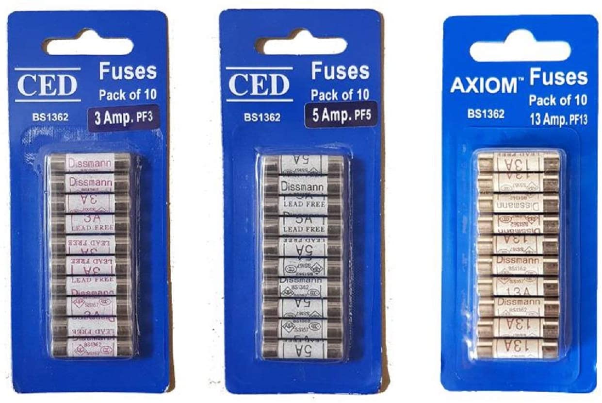 Domestic 240V Household Mains Plug Fuse Electrical Cartridge Fuse 3/5/13Amp Fuses Bundle Pack - 10 of each