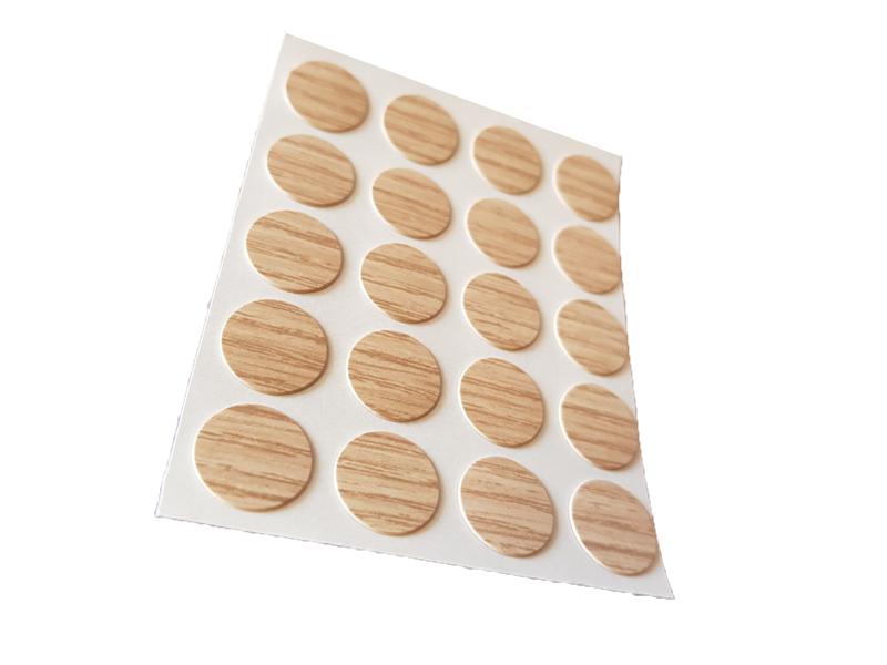 Self Adhesive Screw Cover Caps. Nail and Cam Covers 13mm - Light Oak (20)