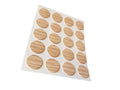 13mm light oak self-adhesive screw cover caps on backing sheet, 20 caps per sheet