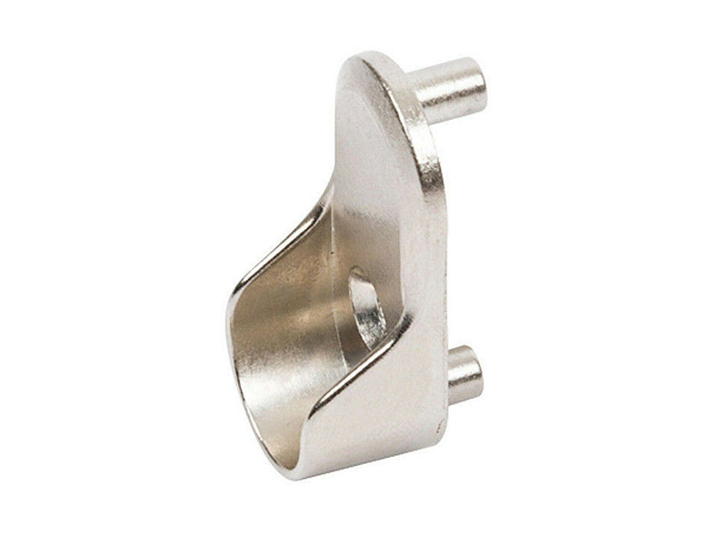 Nickel plated 1-hole end support for 15mm wide oval wardrobe rails with locating dowels