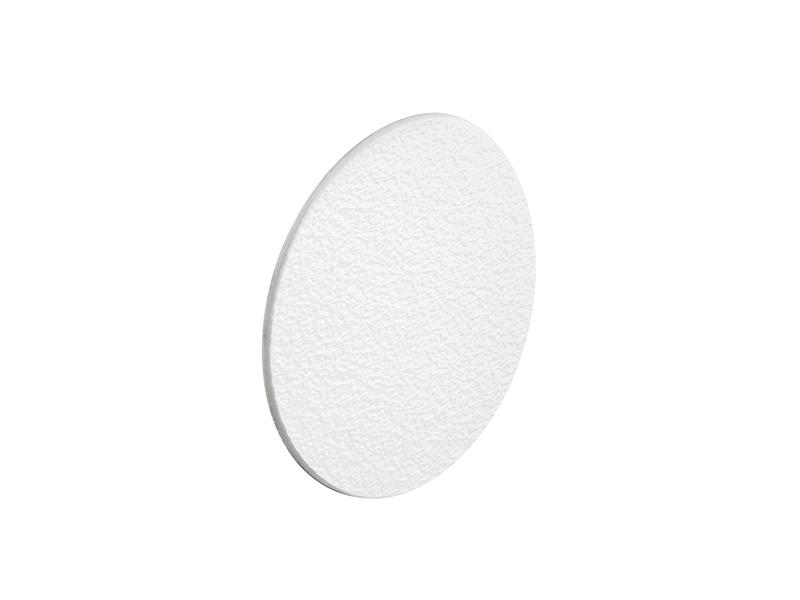 18mm white self-adhesive screw cover caps on backing sheet, 36 caps per sheet